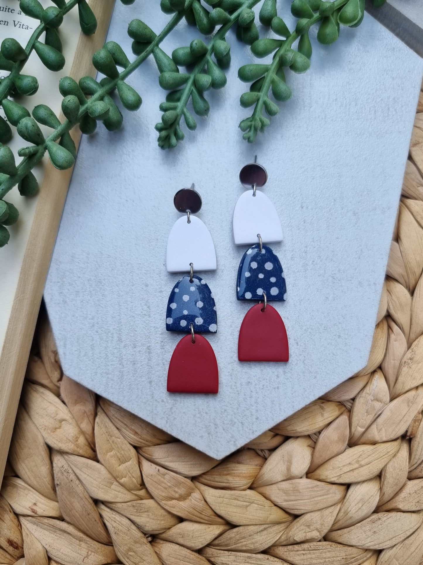 White, Navy & Red Dangle