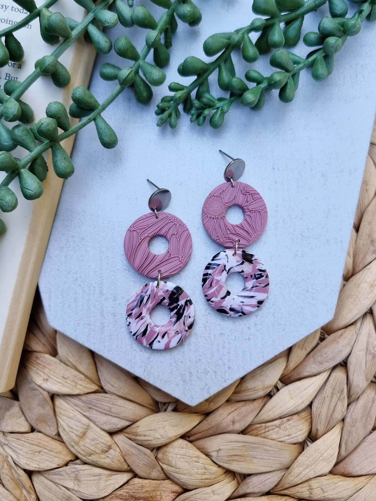 Dusty Pink Marble Dangles