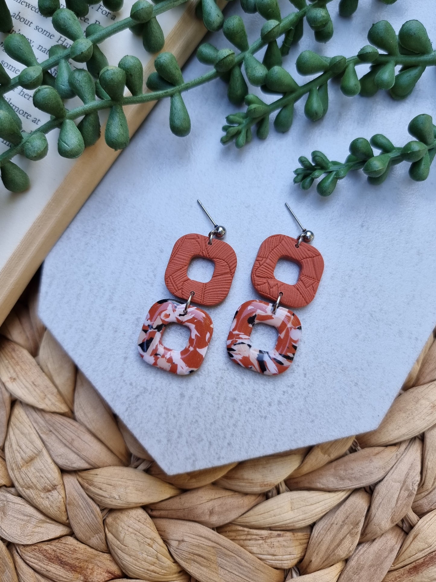 Cinnamon Marble Square Dangle