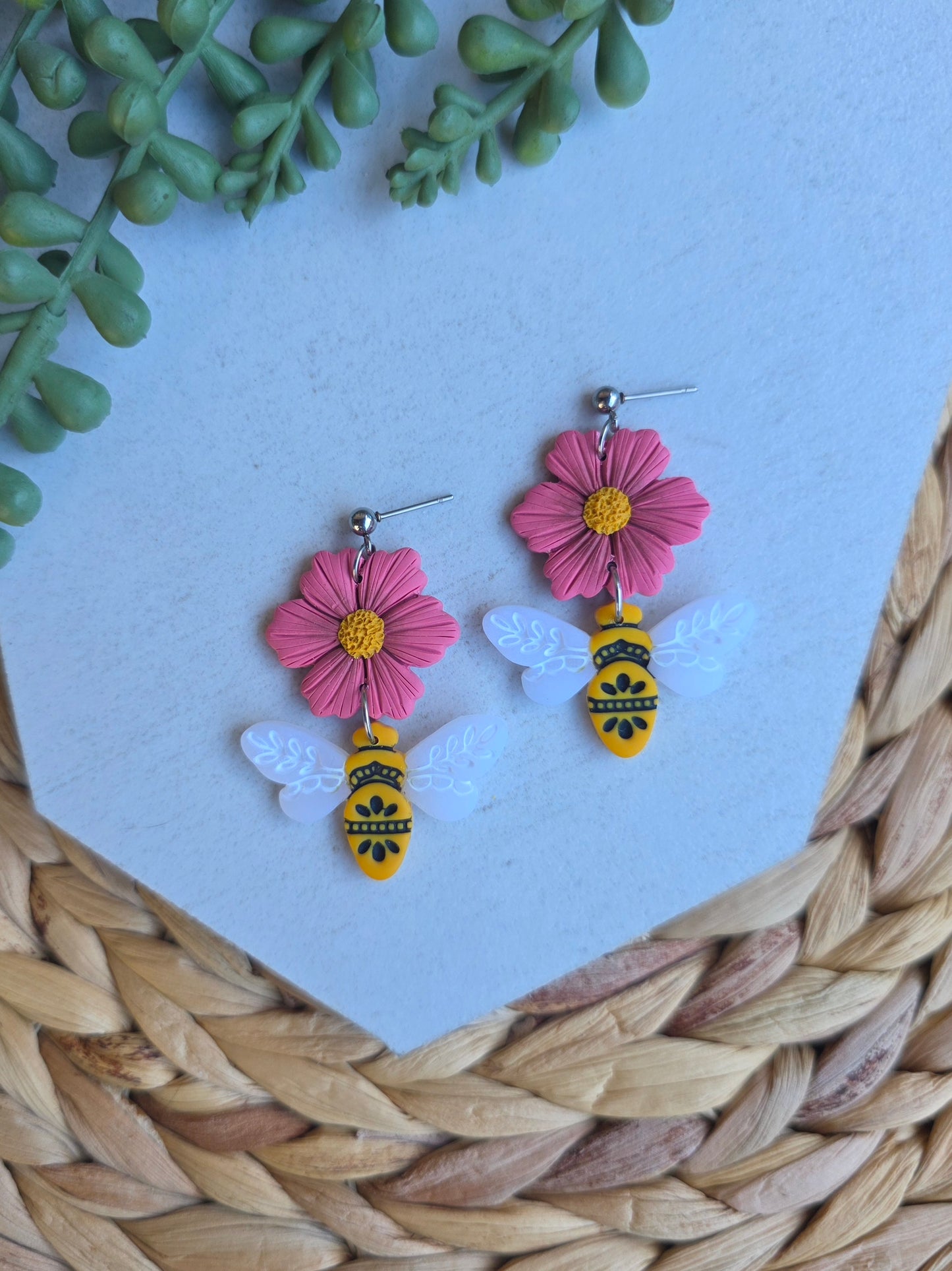 Pink Flower Bee Dangle