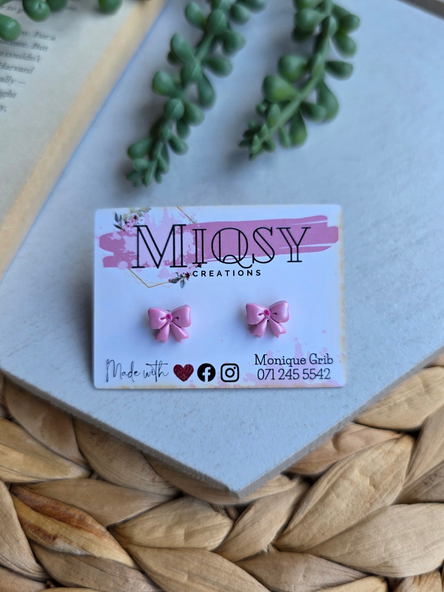 Pink Bow studs