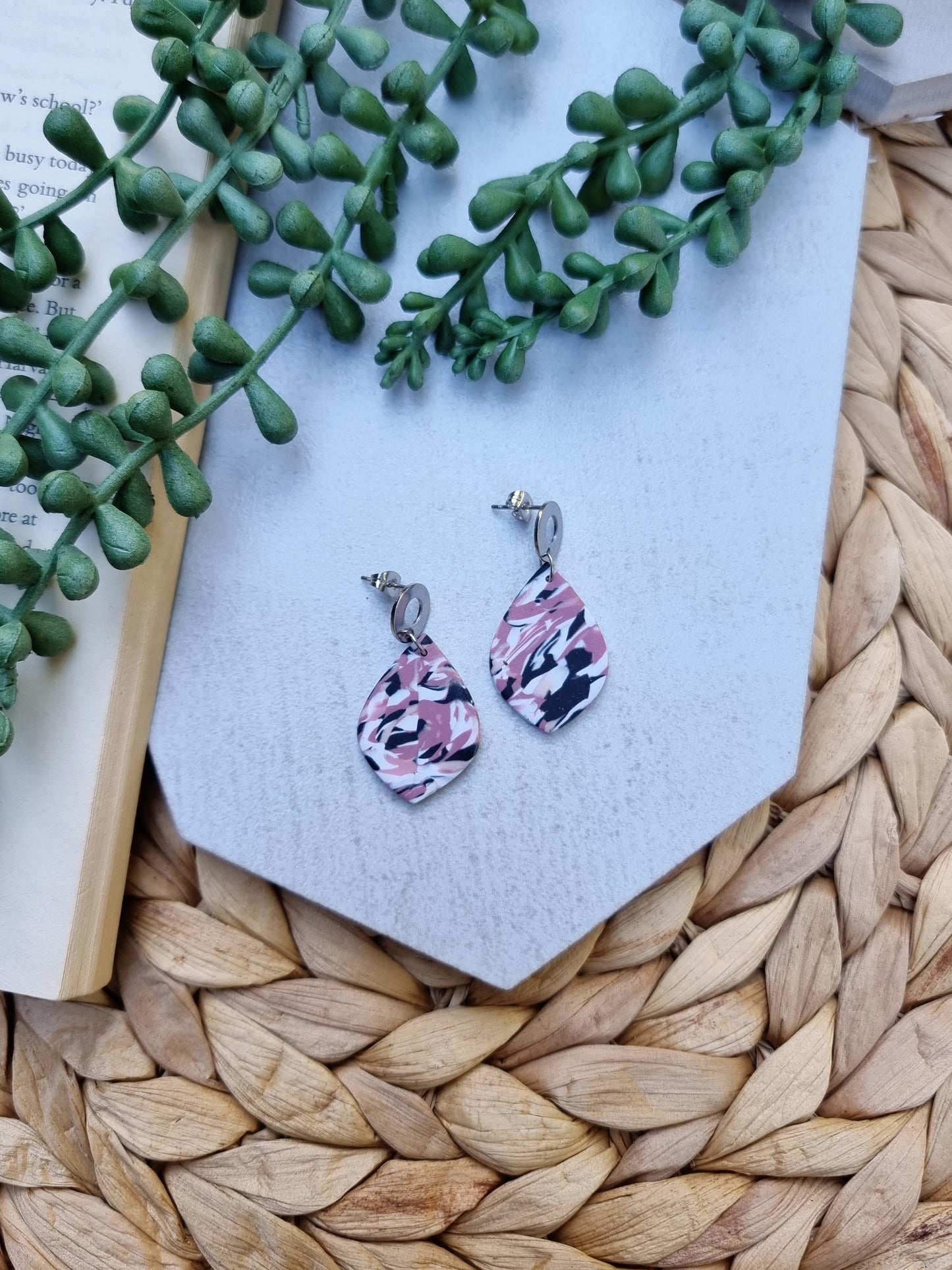 Dusty Pink Marble Dangles