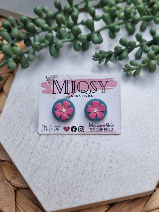 Turquoise & Pink Flower Studs