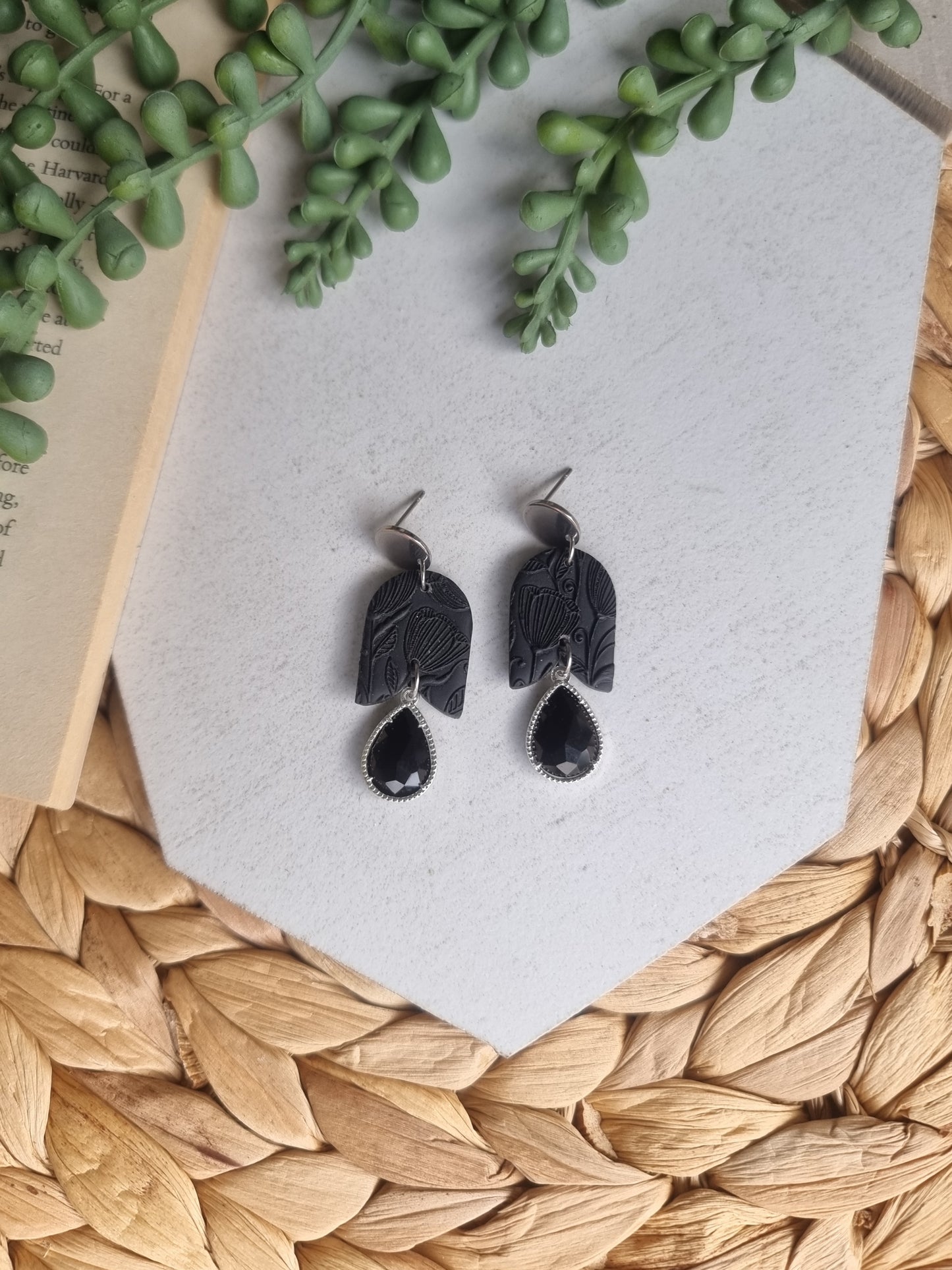 Floral Print & Crystal Teardrop