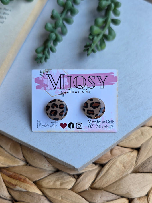 Coffee Leopard studs
