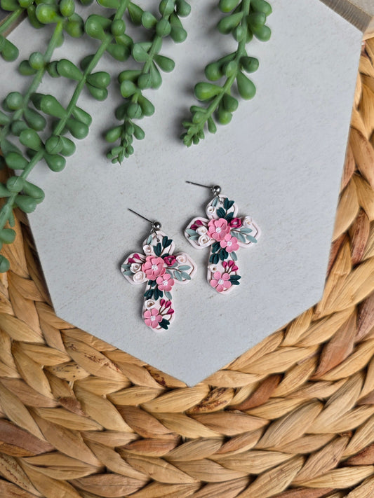 Cream & Pink Floral Cross